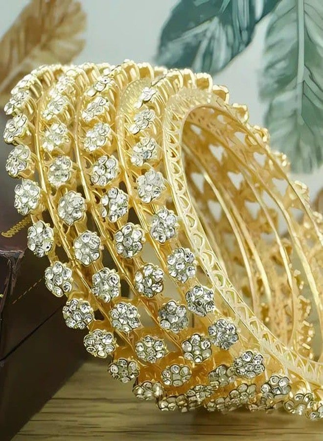DENICRAAS Premium Traditional Gold Plated Floral Stone Studded Bangles for Women | Ethnic Wedding Jewellery Set of 4 Size 2.6 - Image 4