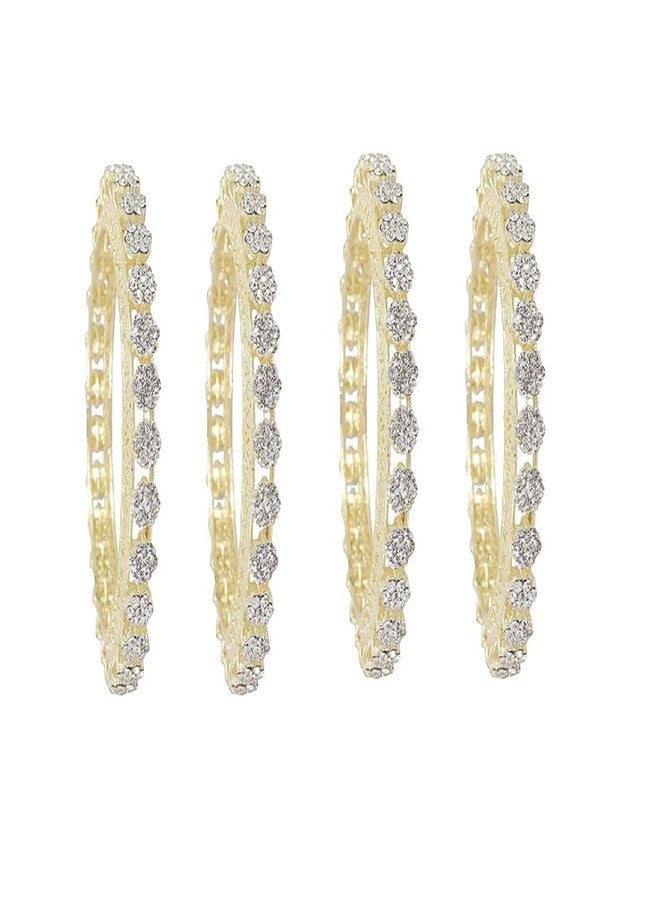 DENICRAAS Premium Traditional Gold Plated Floral Stone Studded Bangles for Women | Ethnic Wedding Jewellery Set of 4 Size 2.6 - Image 1