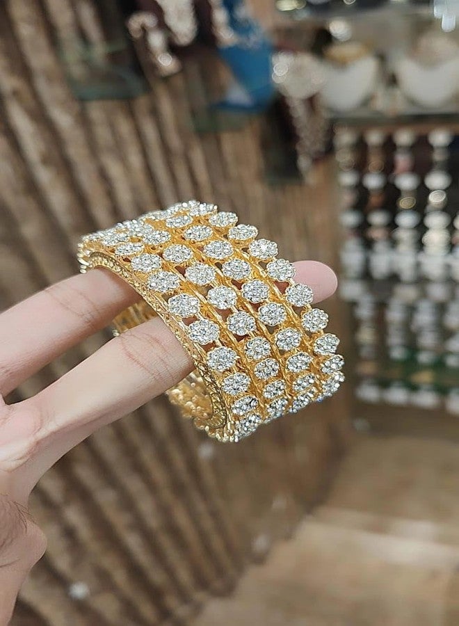 DENICRAAS Premium Traditional Gold Plated Floral Stone Studded Bangles for Women | Ethnic Wedding Jewellery Set of 4 Size 2.6 - Image 2
