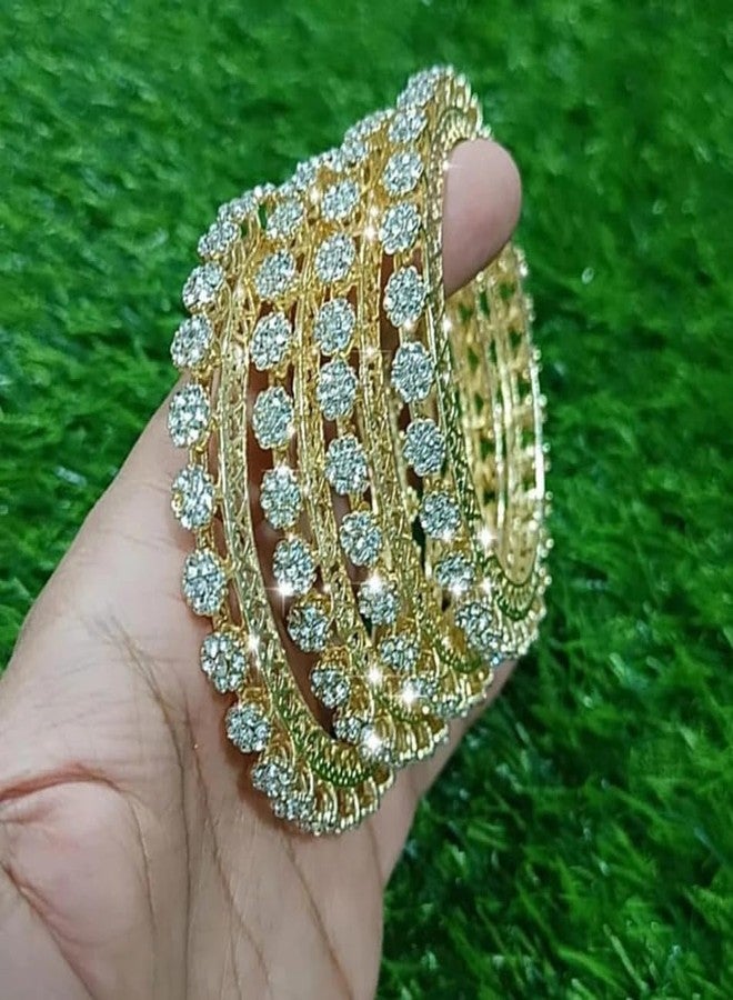 DENICRAAS Premium Traditional Gold Plated Floral Stone Studded Bangles for Women | Ethnic Wedding Jewellery Set of 4 Size 2.6 - Image 5