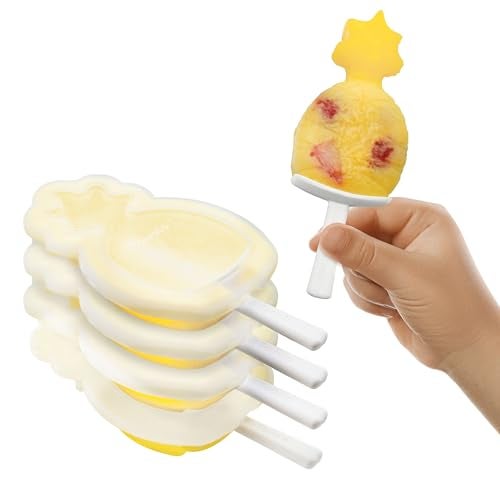 Tovolo Silicone Popsicle Molds with Sticks 4Pack Pineapple  Reusable Ice Pop Molds for Homemade Flavored Ice Pops  Frozen Snacks  Stackable Popsicle Maker with Lid Dishwasher Safe  BPAFree
