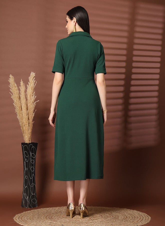 PlusS فستان ميدي ضيق ومتسع باللون الأزرق الفاتح للنساء - Image 5