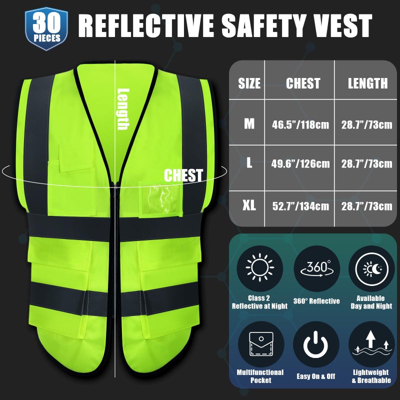 Leumoi 30 Pack Reflective Safety Vest with Pockets and Zipper High Visibility Vest for Women Men Work (Orange,L) - Image 2