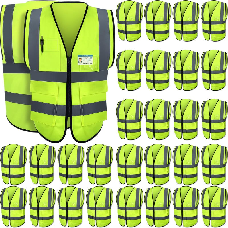 Leumoi 30 Pack Reflective Safety Vest with Pockets and Zipper High Visibility Vest for Women Men Work (Orange,L) - Image 1