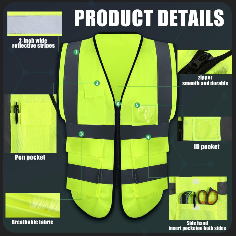 Leumoi 30 Pack Reflective Safety Vest with Pockets and Zipper High Visibility Vest for Women Men Work (Orange,L) - Image 3