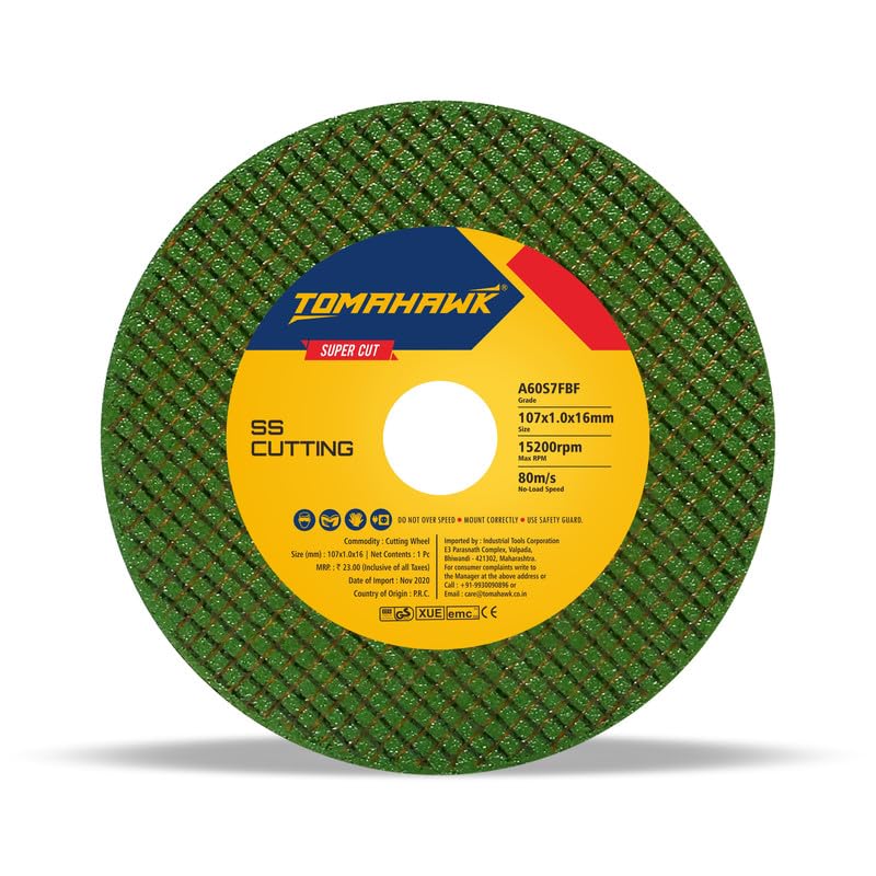 Tomahawk ® Cutting Wheel - 4-inch Cut Off Wheel – Double Net- for Metal & Stainless Steel – Cutting Pack of 50pcs – Compatible with 4" Angle Grinder - 107x1.0x16mm - Green - Image 1