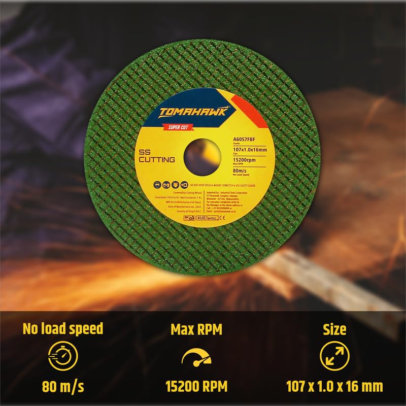 Tomahawk ® Cutting Wheel - 4-inch Cut Off Wheel – Double Net- for Metal & Stainless Steel – Cutting Pack of 50pcs – Compatible with 4" Angle Grinder - 107x1.0x16mm - Green - Image 2