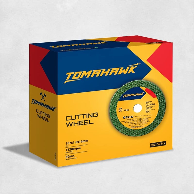 Tomahawk ® Cutting Wheel - 4-inch Cut Off Wheel – Double Net- for Metal & Stainless Steel – Cutting Pack of 50pcs – Compatible with 4" Angle Grinder - 107x1.0x16mm - Green - Image 5