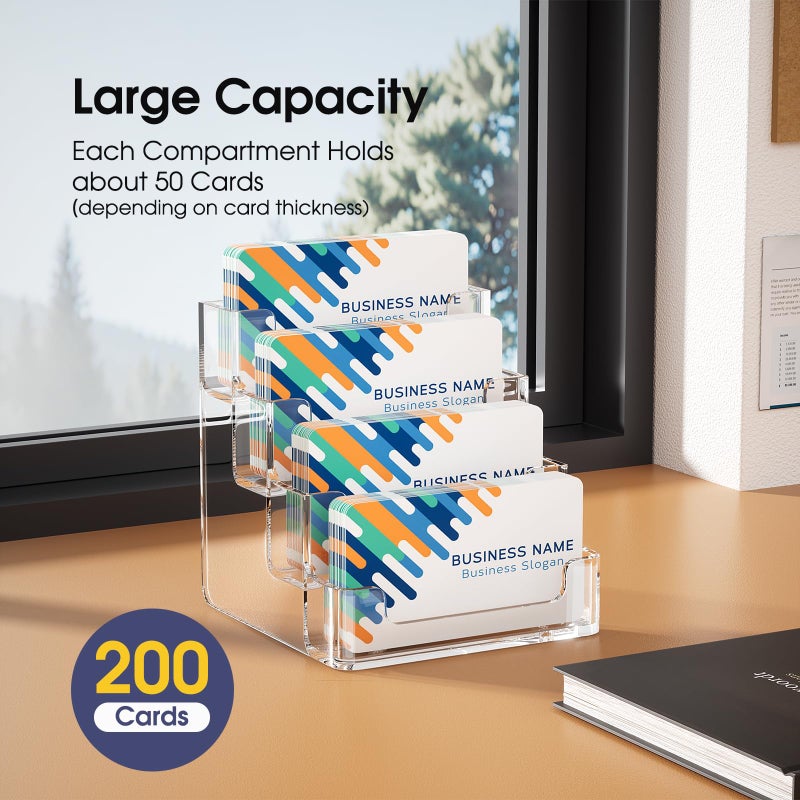 MaxGear Clear Business Card Holder, Acrylic Business Card Stand for Desk with 4 Tier, Clear Plastic Cards Display Holder for Exhibition, Home and Office, 320 Cards Capacity, 4 Pocket, 6 Pack - Image 2