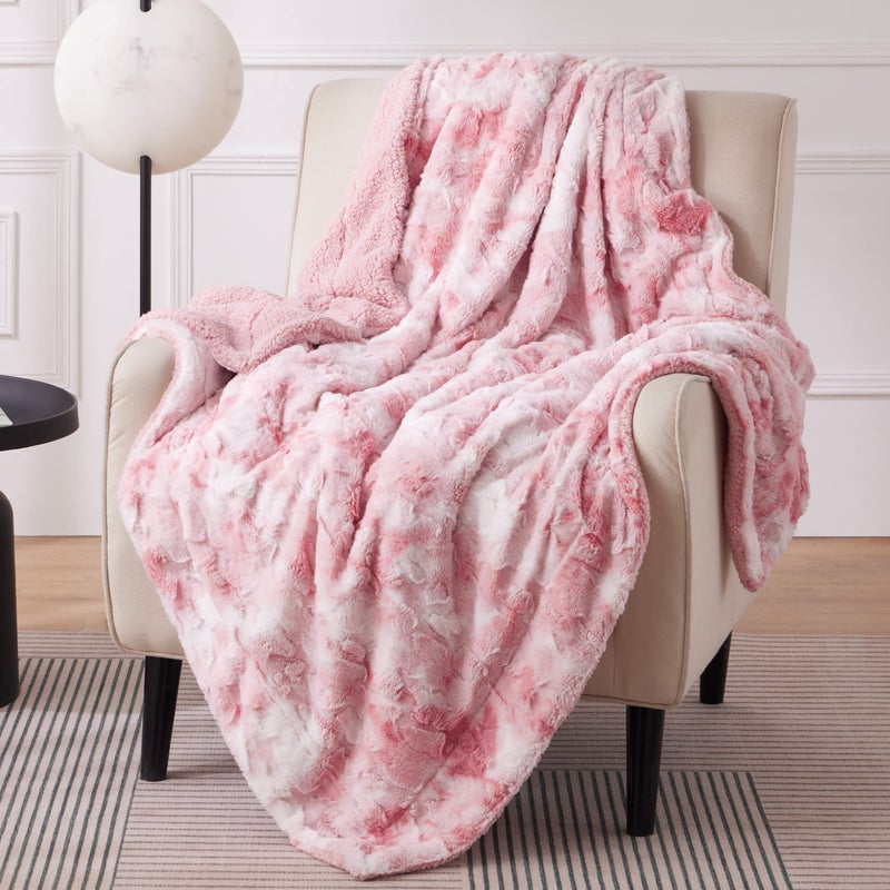 Bedsure GentleSoft Sherpa Fluffy Blanket Twin Size (150 cm x 200 cm) - Fleece Warm and Cozy Fuzzy Faux Fur Throw for Couch, Sofa, Bed Decor, Tie Dye Design, Pink - Image 1