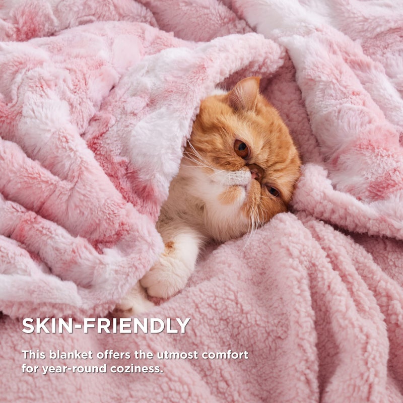Bedsure GentleSoft Sherpa Fluffy Blanket Twin Size (150 cm x 200 cm) - Fleece Warm and Cozy Fuzzy Faux Fur Throw for Couch, Sofa, Bed Decor, Tie Dye Design, Pink - Image 3