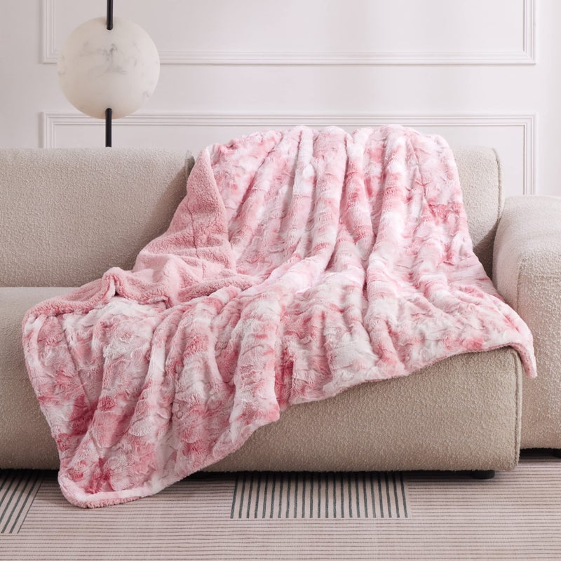 Bedsure GentleSoft Sherpa Fluffy Blanket Twin Size (150 cm x 200 cm) - Fleece Warm and Cozy Fuzzy Faux Fur Throw for Couch, Sofa, Bed Decor, Tie Dye Design, Pink - Image 5