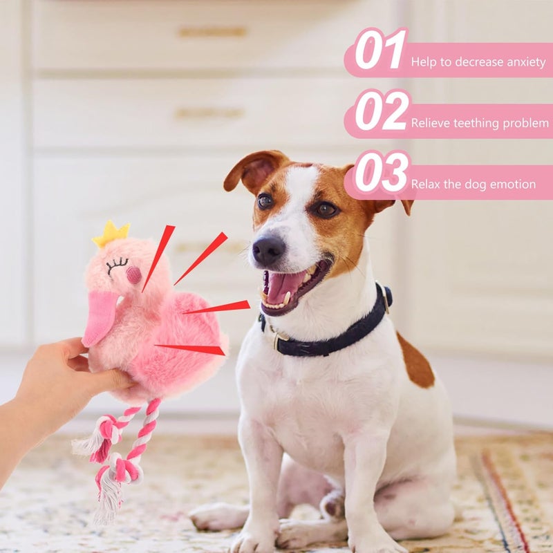 Alasum Squeaky Plush Dog with Knotted Rope for Chewing and Teething, Sturdy Interactive Puppy Training for Outdoor Play, Pink Pattern Pet for Small to Medium Dogs - Image 5