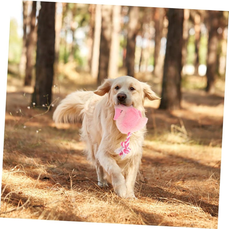 Alasum Squeaky Plush Dog with Knotted Rope for Chewing and Teething, Sturdy Interactive Puppy Training for Outdoor Play, Pink Pattern Pet for Small to Medium Dogs - Image 4