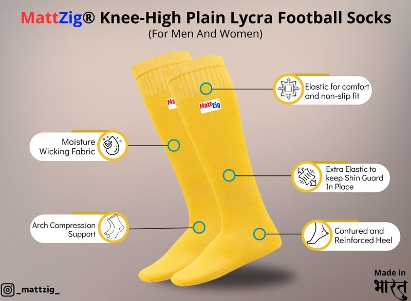 MATTZIG ® Club Football Kit (One Pair of Knee Length Lycra Cotton Socks + One Pair of Shin Guard + One Pair of Cotton Arm Sleeves + One Kit Bag) (Yellow) - Image 2