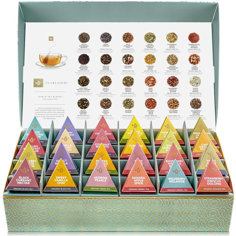 Teabloom - World's Finest Pyramid Tea Collection, 24 Varieties of USDA Certified Organic & Kosher Teas - Black Tea, Green Tea, White Tea, Oolong Tea, and Herbal/Fruit Tea Blends - Image 2