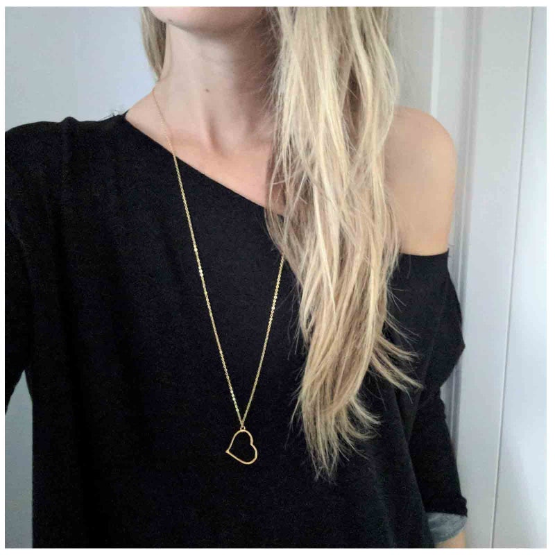 Yheakne Boho Long Heart Pendant Necklace Gold Outline Heart Necklace Chain Hollow Heart Drop Necklace Minimalist Necklace Jewelry for Women - Image 2