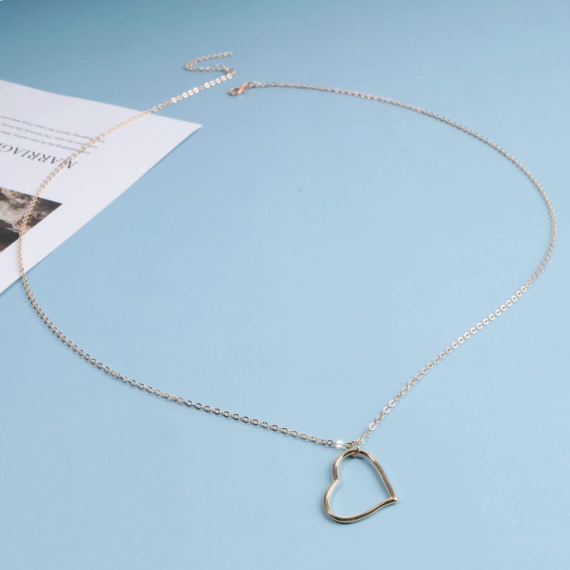 Yheakne Boho Long Heart Pendant Necklace Gold Outline Heart Necklace Chain Hollow Heart Drop Necklace Minimalist Necklace Jewelry for Women - Image 3