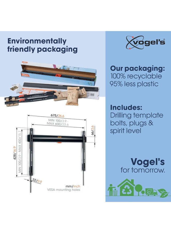 Vogel's TVM 3605​ Fixed Flat TV Wall Mount Bracket for 40-100 Inch​ TVs, Holds Maximum 75 kg TVs, Maximum VESA 600 x 400​, Universal Compatibility​, Distance from​ The Wall Only 2.2 cm - Image 5