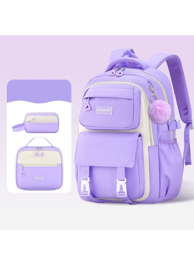 3PCS Girls School Backpack  8-12 Years Waterproof Lightweight Spine-Protective Large Capacity School Supplies - Image 1