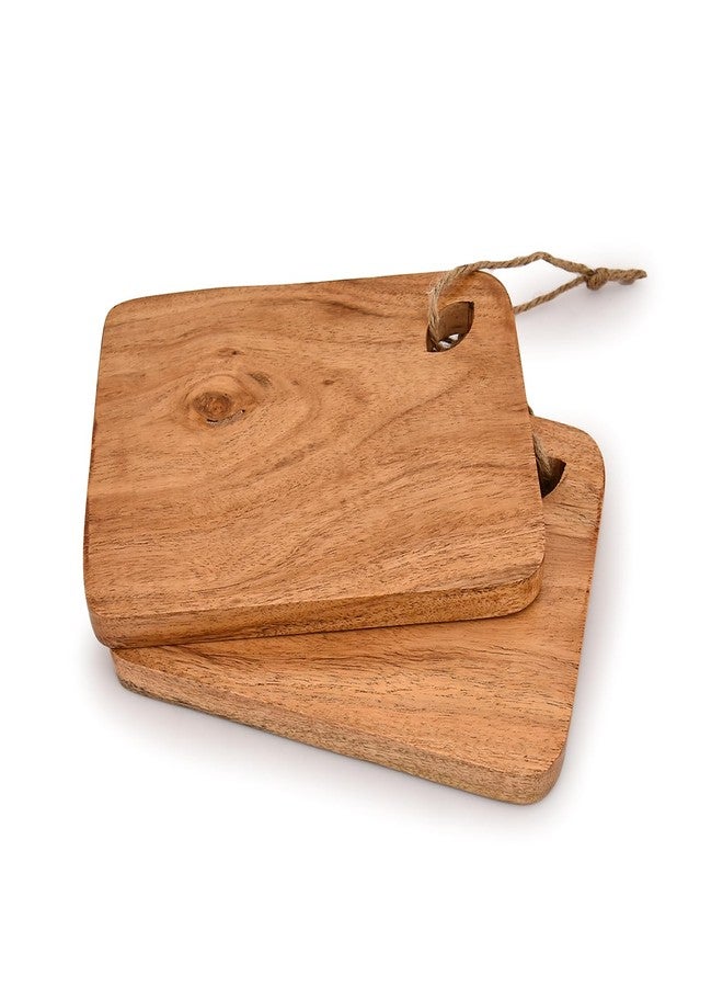 BHAVATU Cutting Board Acacia Wood Set of 2 with Hanging Hole Wooden chopping boards for Fruit, Vegetable, Camping Trip (8" x 6" x 0.75") - Image 2