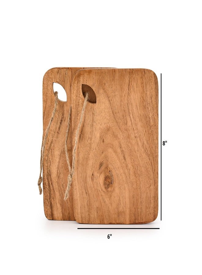 BHAVATU Cutting Board Acacia Wood Set of 2 with Hanging Hole Wooden chopping boards for Fruit, Vegetable, Camping Trip (8" x 6" x 0.75") - Image 3