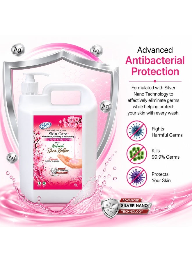 Swish Super Skincare Antibacterial Cream Hand Wash Soap Refill 5L with Pump, Japanese Cherry Blossom Hydrating & Moisturizing with Silver Nano Technology & Shea Butter Foe Hand washing cream - Image 2