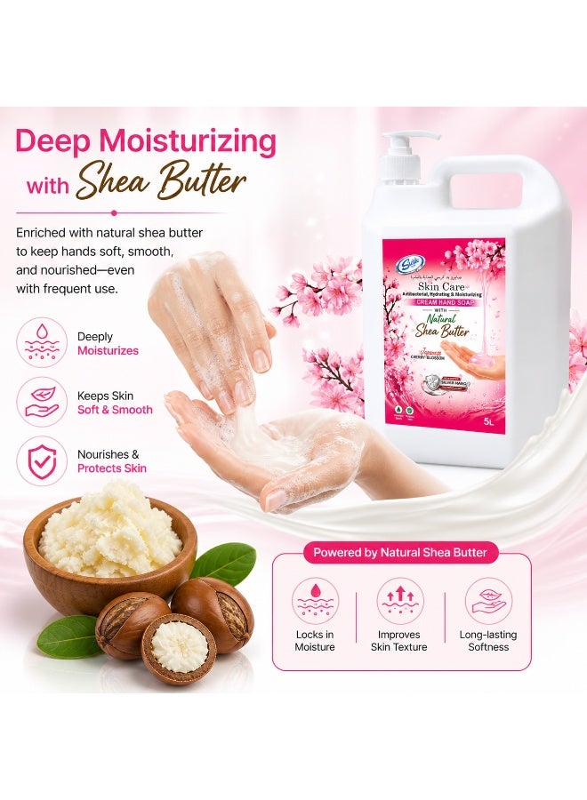 Swish Super Skincare Antibacterial Cream Hand Wash Soap Refill 5L with Pump, Japanese Cherry Blossom Hydrating & Moisturizing with Silver Nano Technology & Shea Butter Foe Hand washing cream - Image 4