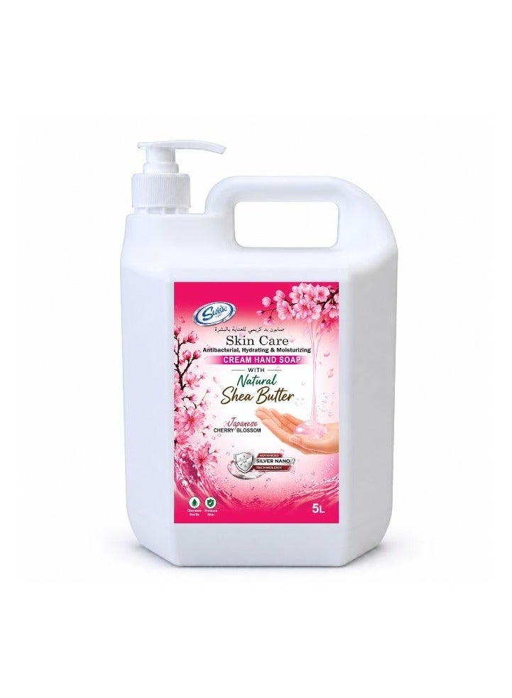 Swish Super Skincare Antibacterial Cream Hand Wash Soap Refill 5L with Pump, Japanese Cherry Blossom Hydrating & Moisturizing with Silver Nano Technology & Shea Butter Foe Hand washing cream - Image 1