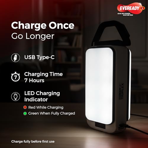 Eveready Triplex HL86, 36W Rechargeable Lantern + Powerbank with 3 Lighting Modes, Foldable Flaps, Adjustable Brightness, USB Type-C Charging, Durable ABS Build, Powered by Eveready Li-ion Battery - Image 5