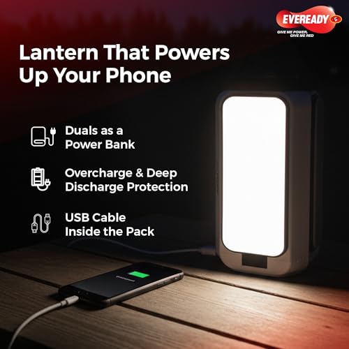 Eveready Triplex HL86, 36W Rechargeable Lantern + Powerbank with 3 Lighting Modes, Foldable Flaps, Adjustable Brightness, USB Type-C Charging, Durable ABS Build, Powered by Eveready Li-ion Battery - Image 3