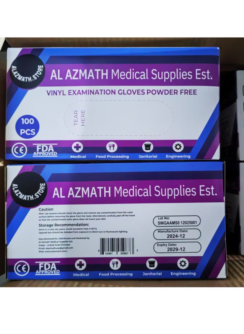ALAZMATH.STORE - Vinyl Gloves Powder Free - Size Large - Pack of 100 Gloves - Image 1
