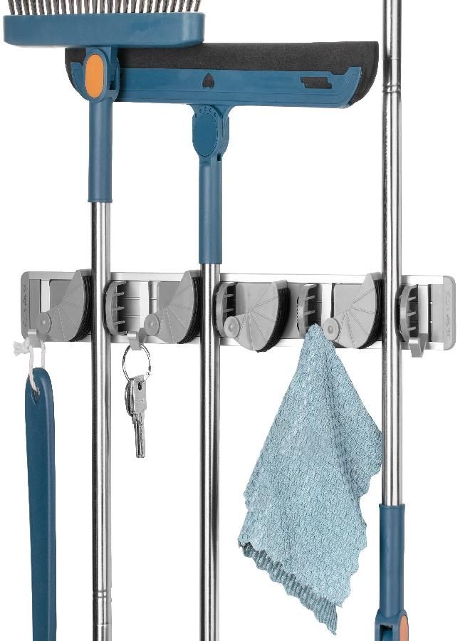Mr. Pen Mr. Pen- Mop and Broom Holder Wall Mount, 4 Positions with 4 Hooks, Broom Organizer Wall Mount, Mop Holder, Broom Hanger Wall Mount, Mop Holder Wall Mounted, Broom and Mop Organizer Wall Hanging  - Image 1