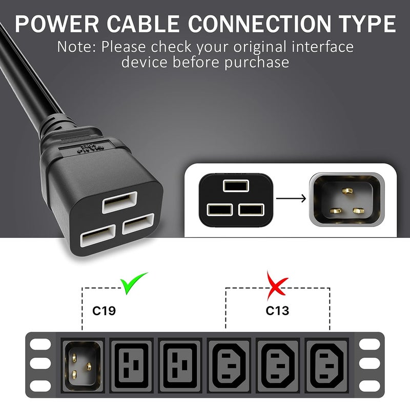 FEDUS كابل طاقة خفيف الوزن 16 أمبير C19 للخوادم، كابل طاقة 16A، 16AWG، قياس الكمبيوتر لوحدات توزيع الطاقة، UPS، ومعدات الشبكة-1.5sqmm - Image 2