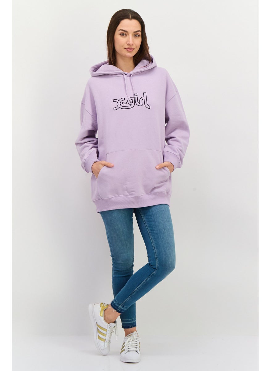 X-Girl Men Embroidered Long Sleeves Hooded Sweatshirt, Lilac  - Image 4