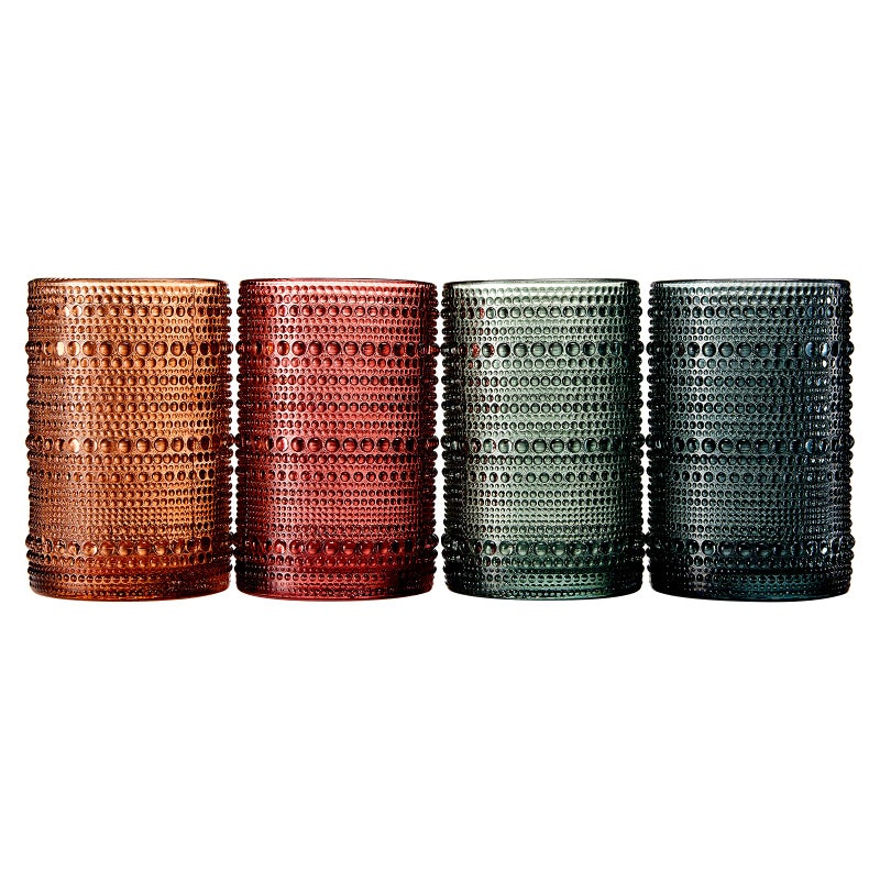 Khen Hobnail Beaded Highball Drinking Tumbler Glasses | Set of 4 | Color, Vintage Bubble Design Whiskey Glassware, Old-Fashioned, Embossed Design for Water, Wine, Cocktail Embossed, Rocks Glass - Image 4