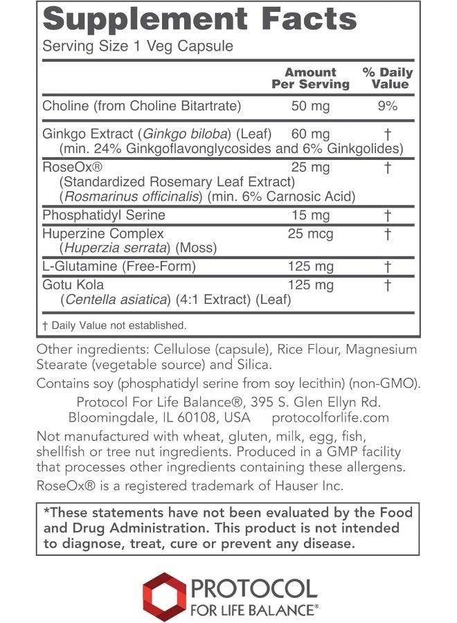 PROTOCOL FOR LIFE BALANCE Brain Regain - Free Radical Neutralizers, Blood Vessel, Brain Support - Ginko Biloba - 90 Veg Caps - Image 2
