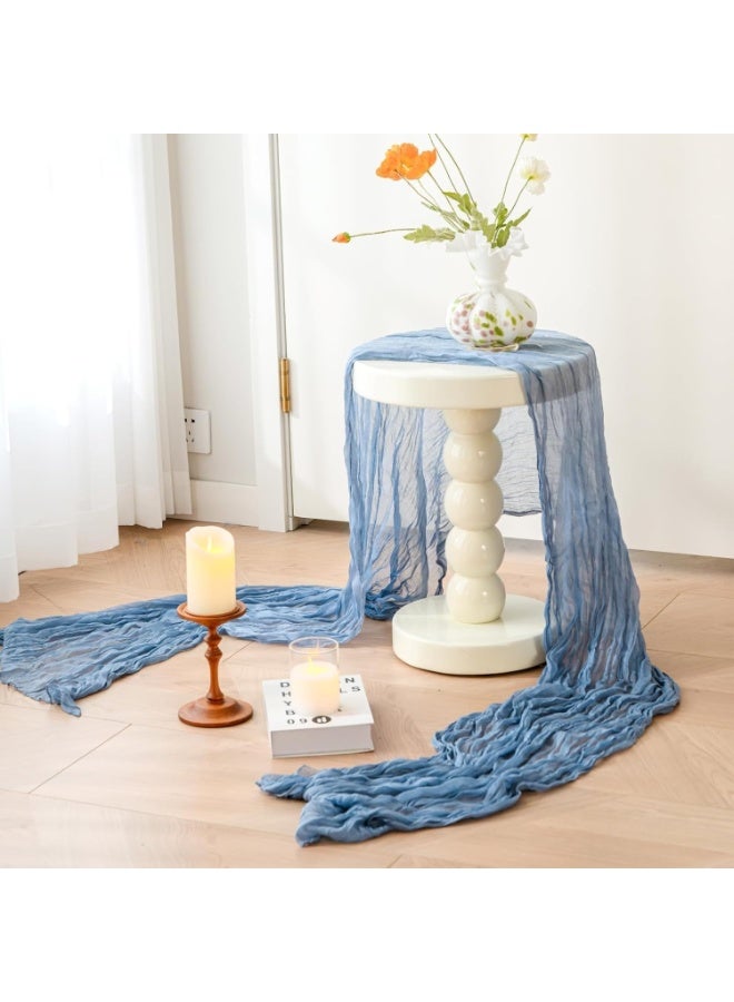 MostNow مفرش طاولة من القماش القطني 36x160 بوصة مفرش طاولة من القماش القطني بوهو شفاف ريفي لحفلات الزفاف وحفلات استقبال المولود الجديد وحفلات أعياد الميلاد وزينة طاولات الكعك (أزرق) - Image 3