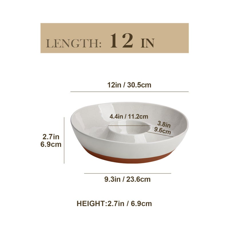 MALACASA Ceramic Chips and Dip Serving Tray, 12 Inch Large Divided Bowls Set for Salsa, Veggies & Dip, Appetizers, Snacks, Free-Form Serving Dish Platter for Parties Hosting & Entertaining, Gray - Image 3