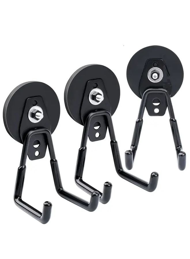 Black 3pcs Heavy Duty Metal Wall Mounted Magnetic Hooks Rust Resistant - Image 1