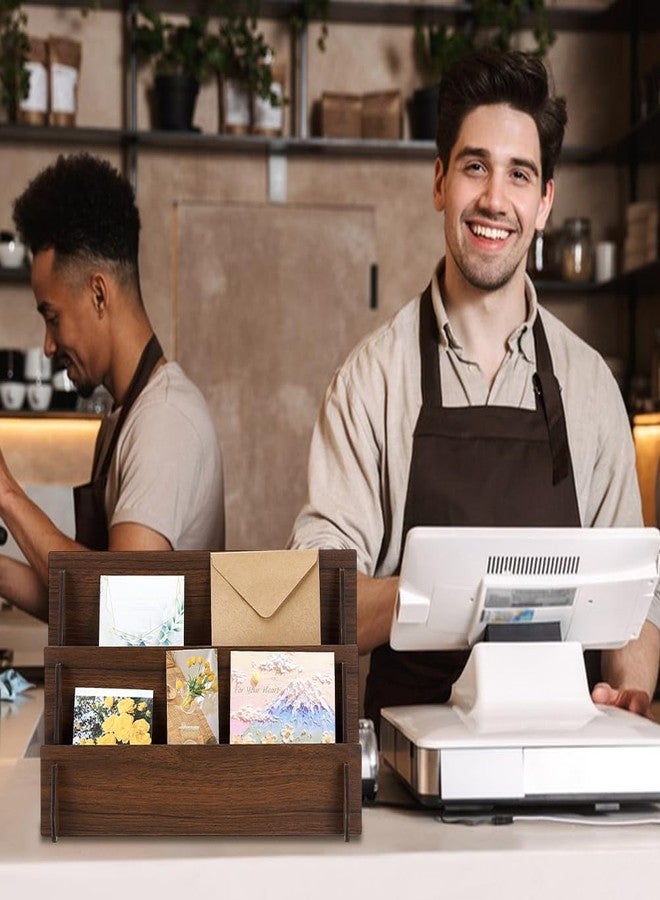 يونيكرافتال حامل عرض بطاقات المعايدة ثلاثي الطبقات من يونيكرافتيل، حامل عرض خشبي للمتاجر والمعارض الحرفية، حامل عرض خشبي يُوضع على سطح الطاولة لعرض البطاقات البريدية والكتيبات والصور، أبعاده 35 × 14.2 × 20.8 سم - Image 5