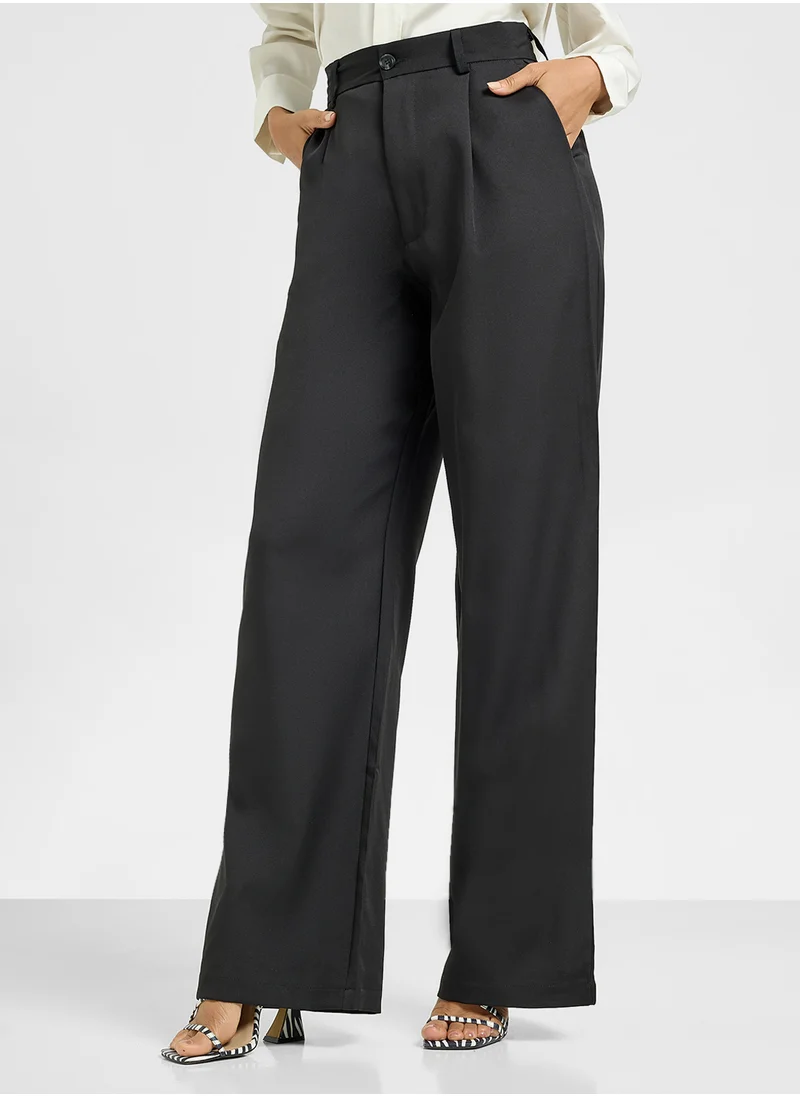 جينجر Wide Leg Trousers With Pleats