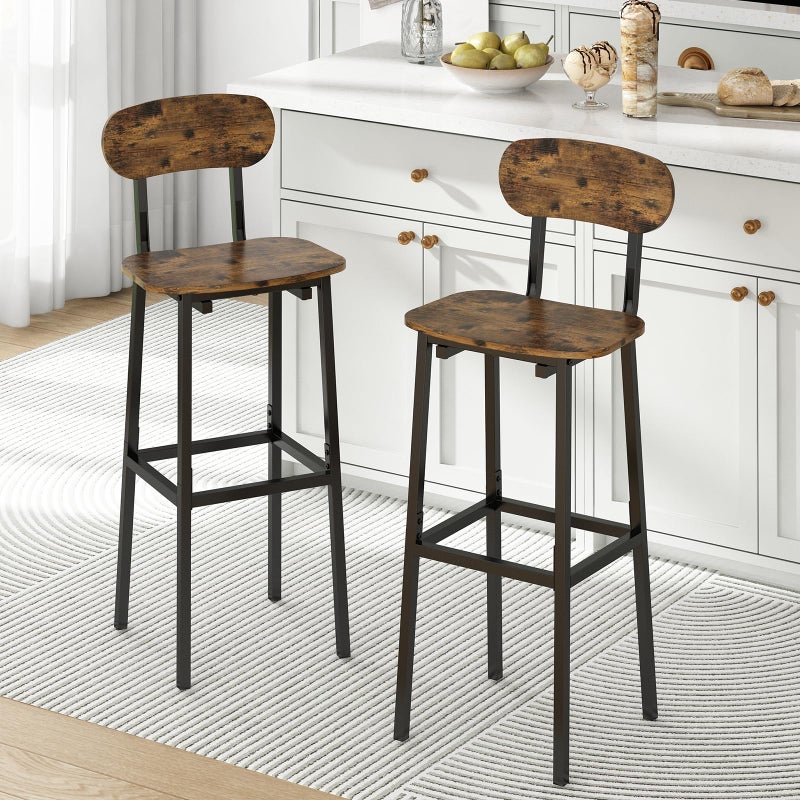 GILLAS Set of 2 Bar Stools, Modern Bar Stool with Backrest and Footrest, Tall Bar Chairs, Industrial Style Counter Height Bar Stools for Dining Room, Kitchen Counter, Rustic Brown - Image 1