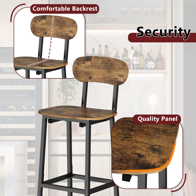 GILLAS Set of 2 Bar Stools, Modern Bar Stool with Backrest and Footrest, Tall Bar Chairs, Industrial Style Counter Height Bar Stools for Dining Room, Kitchen Counter, Rustic Brown - Image 4