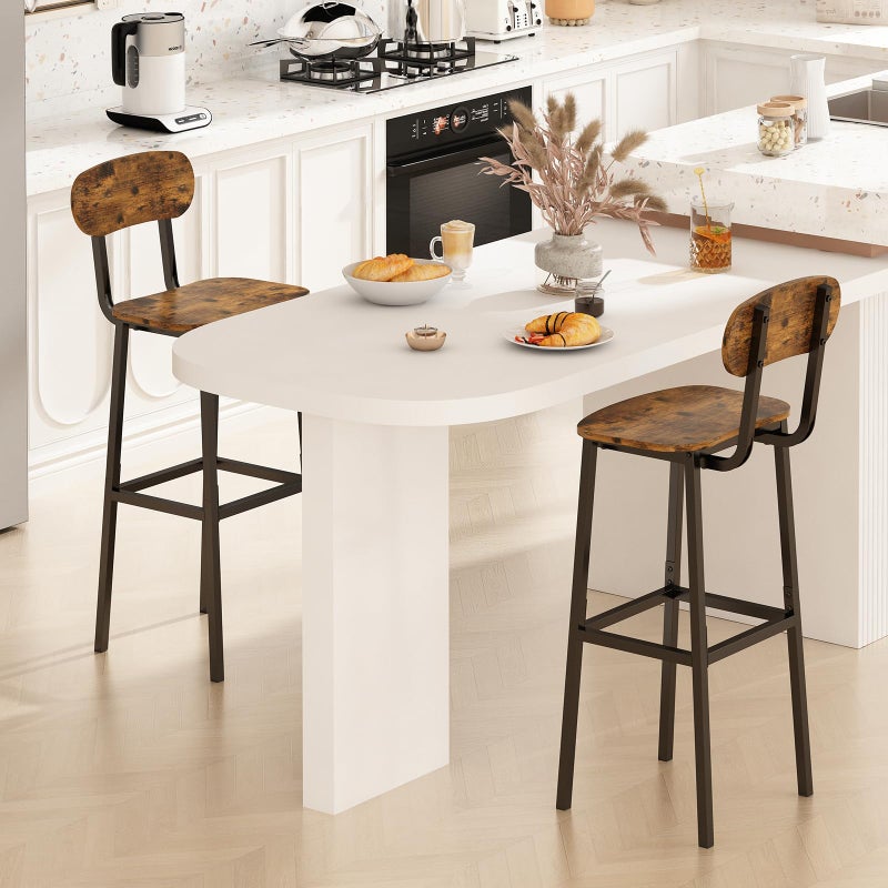 GILLAS Set of 2 Bar Stools, Modern Bar Stool with Backrest and Footrest, Tall Bar Chairs, Industrial Style Counter Height Bar Stools for Dining Room, Kitchen Counter, Rustic Brown - Image 5