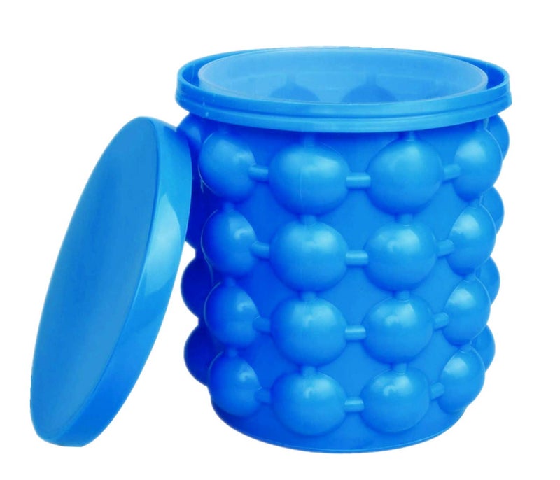 XJSXZC Silicone Ice Bucket Ice Cube Mold Ice Trays 2 in 1 Ice Cube Maker RoundPortableFor Frozen Whiskey Cocktail Beveragesblue