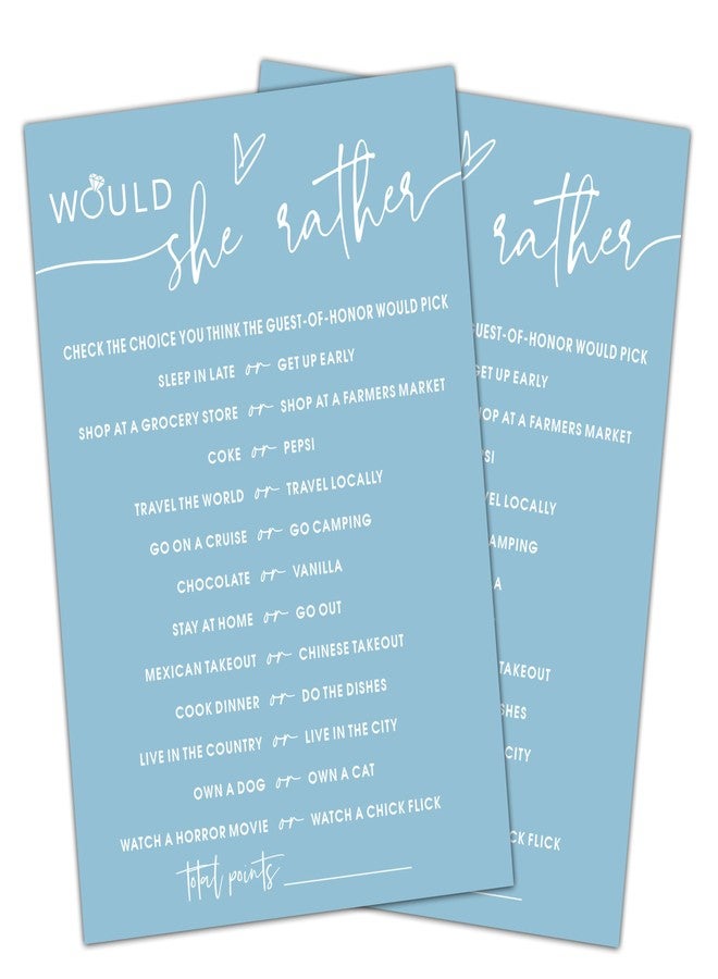 Cazhes Minimalist Bridal Shower Games, Light Blue Would She Rather Game, 30 Wedding Bachelorette Engagement Party Decorations Supplies Favors - A09 - Image 1