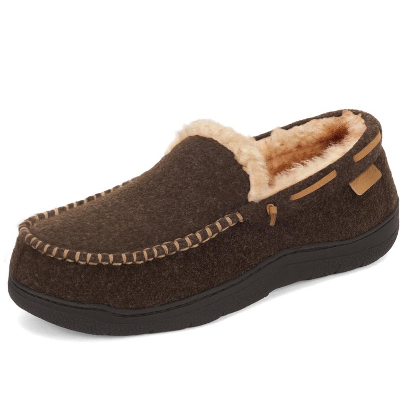Zigzagger Men's Moccasin Slippers Memory Foam House Shoes, Indoor and Outdoor Warm Loafer Slippers, Felt Coffee, 12 M US - Image 1