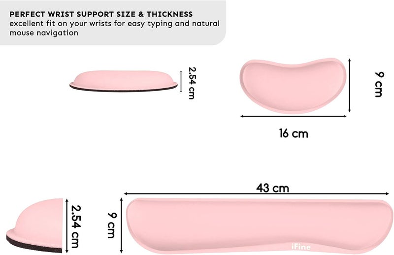 iFine Upgrade Cleanable PU Leather Keyboard Wrist Rest Pad  Mouse Wrist Cushion Support for School Office Home Computer Laptop Mac Waterproof Lightweight Comfortable Pain Relief Typing Pink - Image 3