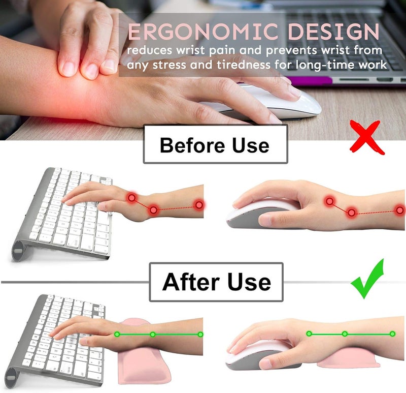 iFine Upgrade Cleanable PU Leather Keyboard Wrist Rest Pad  Mouse Wrist Cushion Support for School Office Home Computer Laptop Mac Waterproof Lightweight Comfortable Pain Relief Typing Pink - Image 4